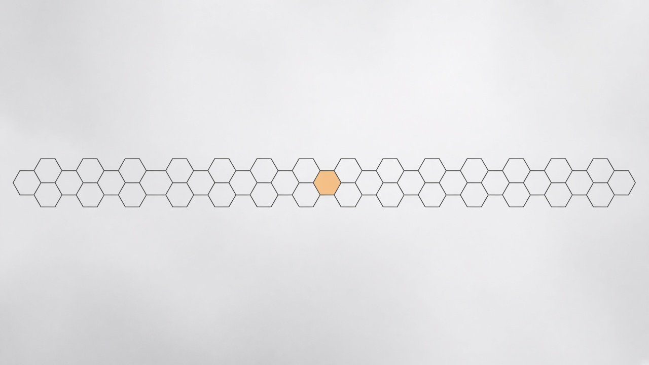 A calm row of hexagonal tiles with one warm accent