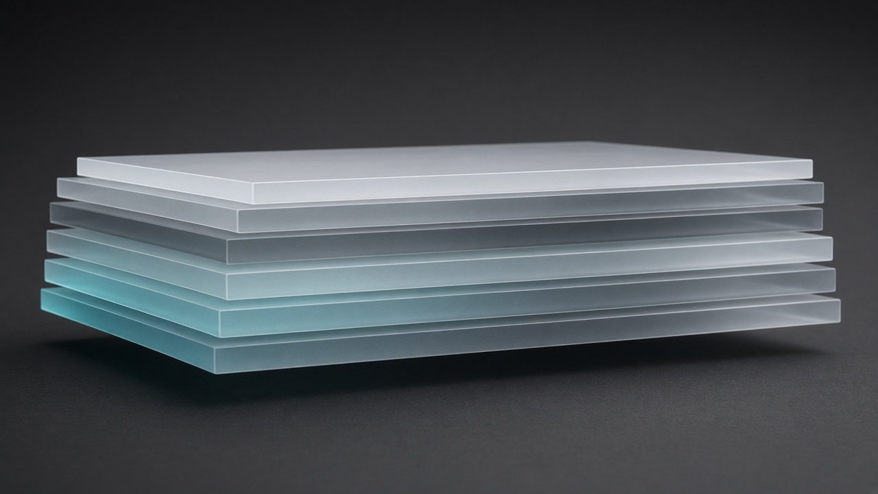 Stacked frosted acrylic sheets suggesting layered infrastructure